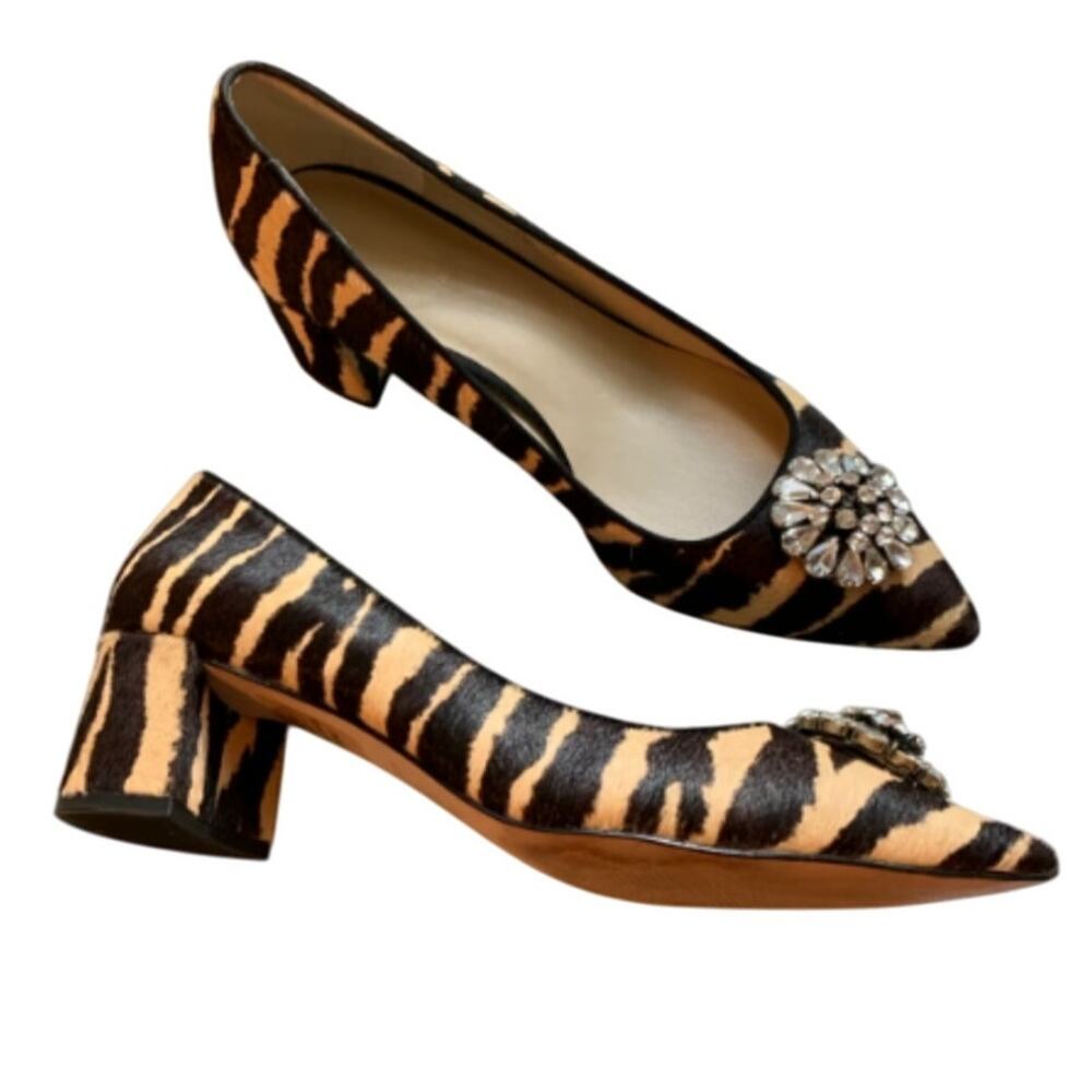 ANN TAYLOR Animal Print Heels with Rhinestone